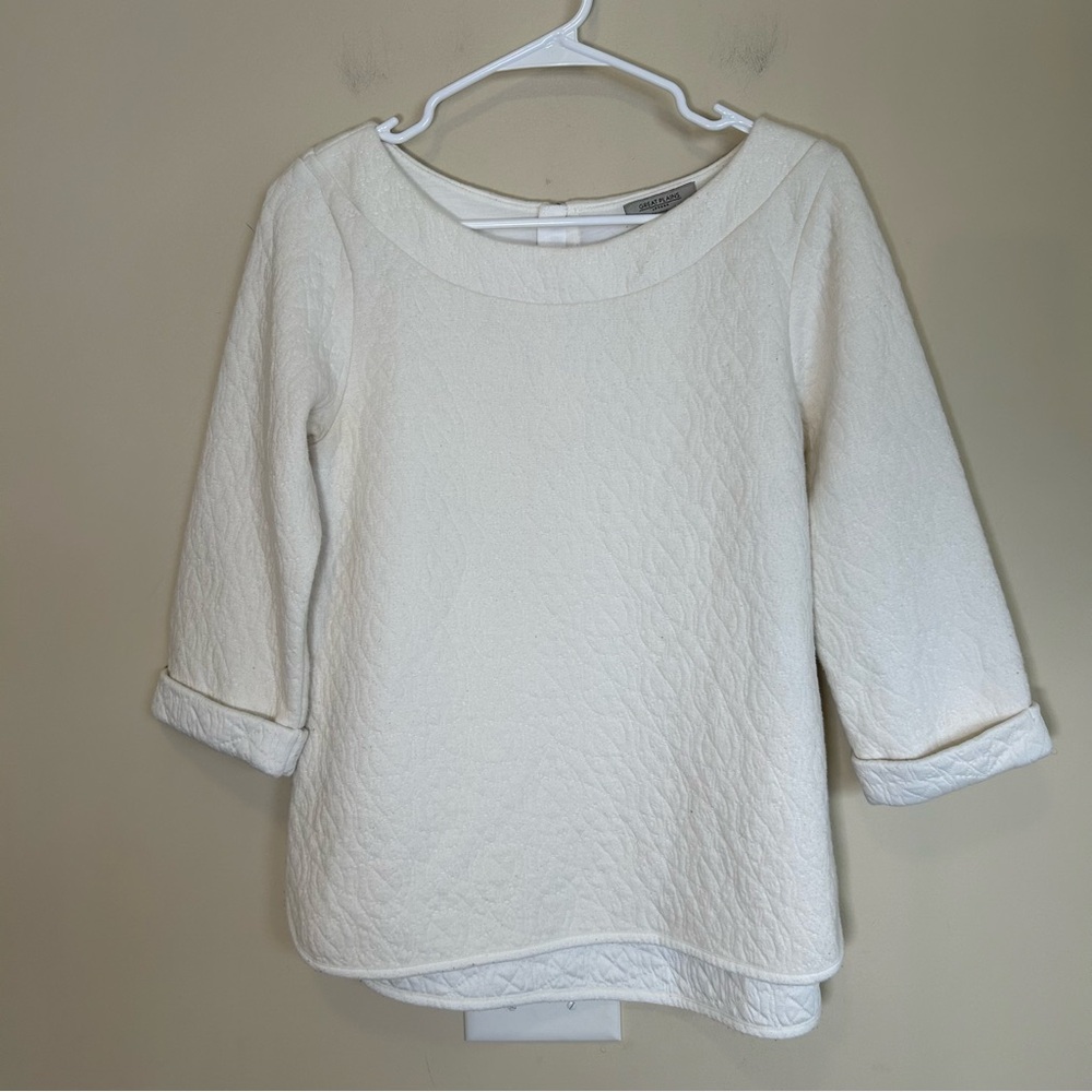 Great Plains London Quilted Top Women Size‎ M White 3/4 Sleeve Matelasse J6CBG